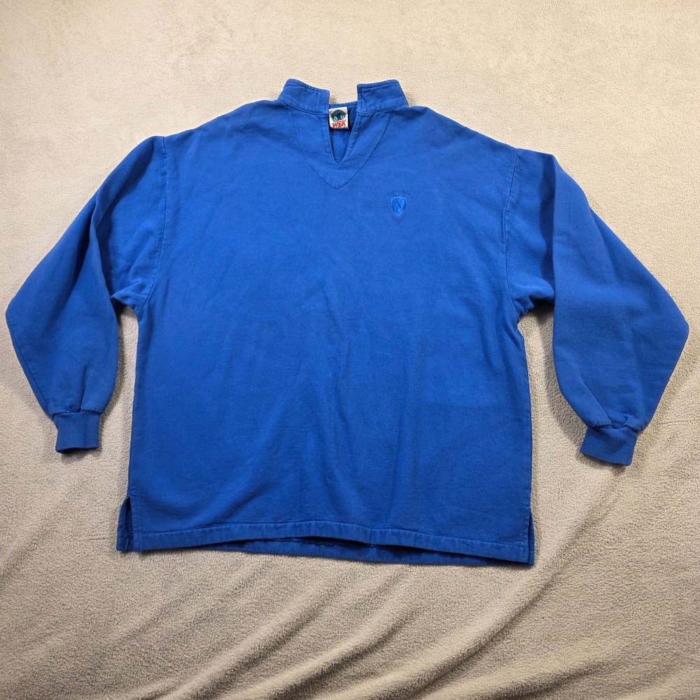 WEK Mens Split Mock Neck Sweatshirt Royal Blue Vintage Style Pullover XL 407